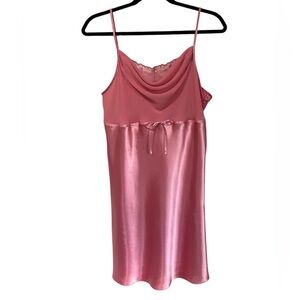 VTG 80’s Pink Satin Slip - Beaded, Lace, and Bow Accents (Size L)